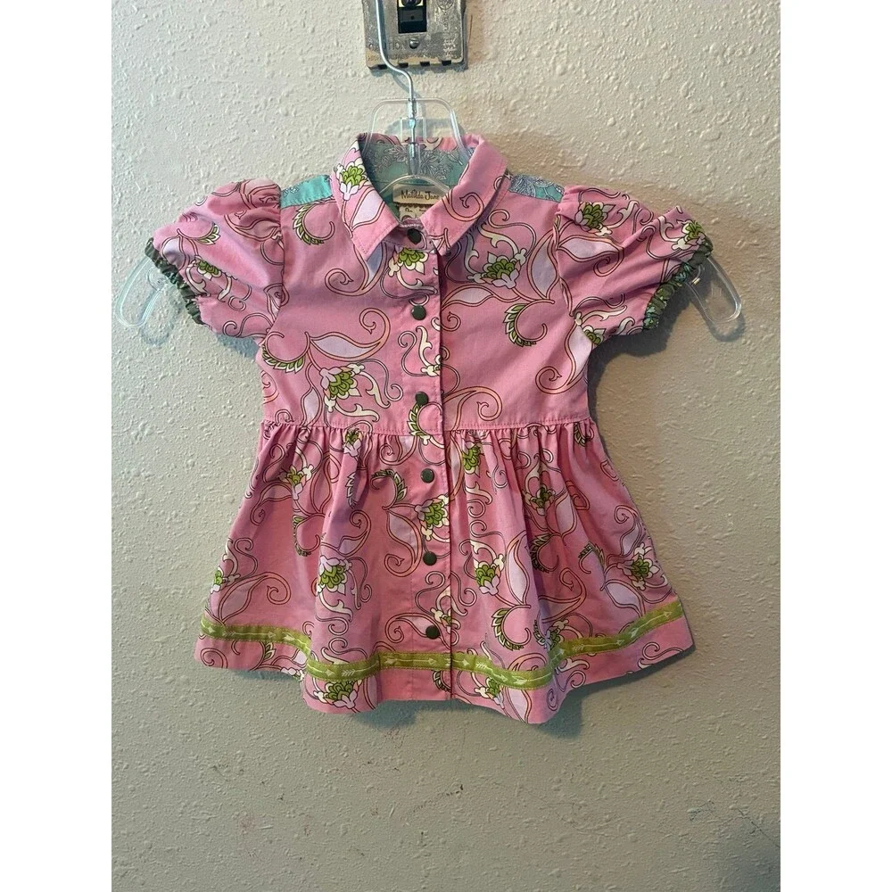 Matilda Jane Girls Pink Floral Button Front Dress Size 6M Baby Boutique
